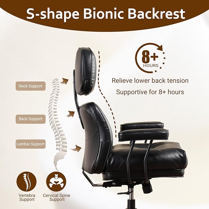 Faux Leather Executive Office Chair - Big and Tall Ergonomic Home Office Chair,Reclining Computer Desk Chair with Lumbar Support,Adjustable Task Chair Swivel Rolling PC Chair with Wheels,Black,PU-DeskLoop Office