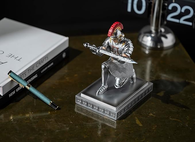 Roman Praetorian Warrior Knight Pen Holder Desk Ornament Resin Pencil Holder Desk Accessories and Organizer for Office with a Letter Opener (Silver)-DeskLoop Office