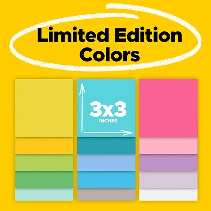 Post-it Super Sticky Notes, Limited Edition Color Collection, 3x3 in, 15 Pads/Pack, 45 Sheets/Pad-DeskLoop Office