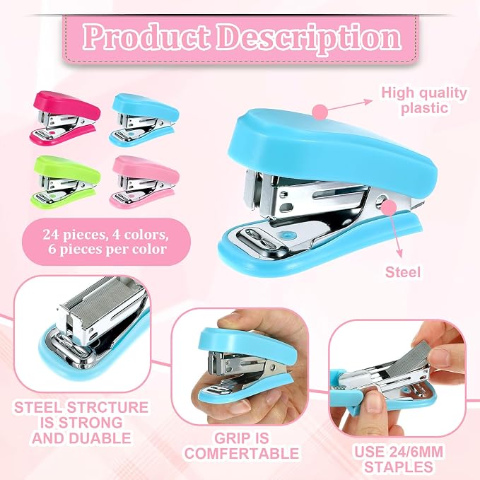 24 Pcs Mini Stapler with 24 Boxes Staple, Includes Built in Staple Remover - Image 3