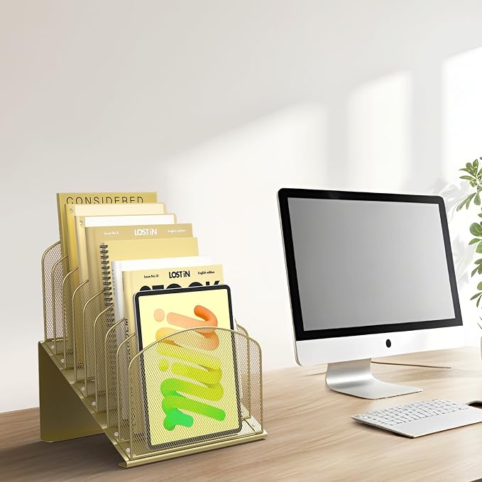 Inclined Desk File Organizer Metal Desk Magazine Folder Holder - Image 4