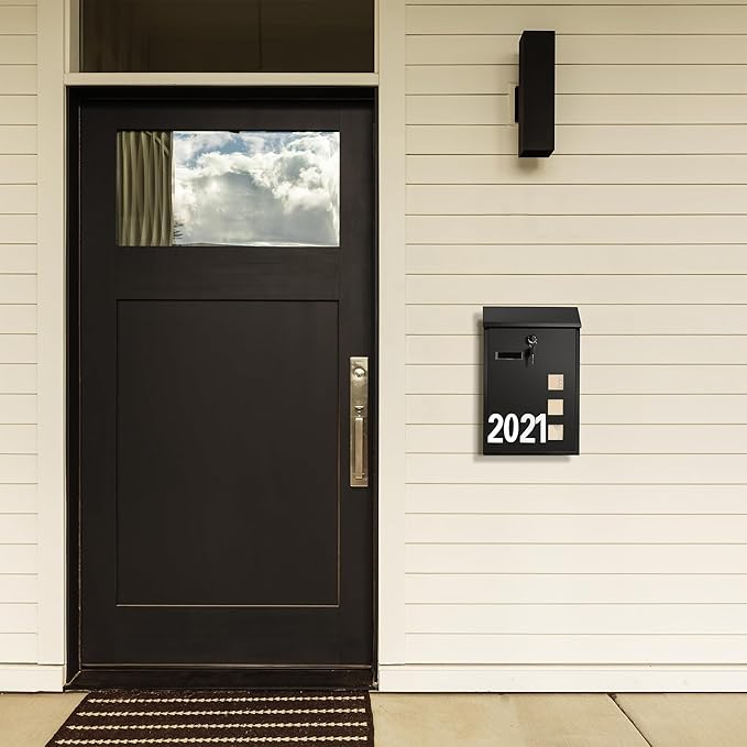LAND·VOI Wall Mounted Mailbox with 4 Keys, Post Box for Wall and Fence, Viewing Windows, Nameplate, 3.94 x 9.8 x 15.6 Inches, Large Capacity, Includes Mailbox Numbers, Matt Black, AMB31B-DeskLoop Office