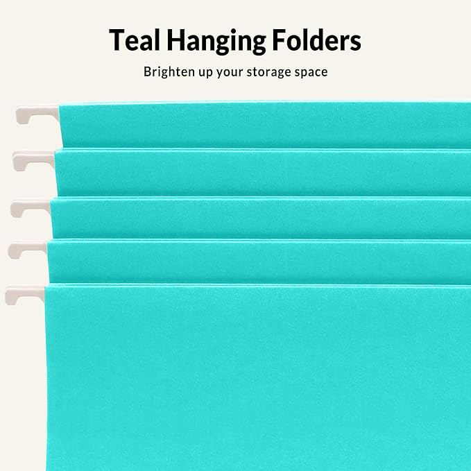 SUNEE Hanging File Folders Teal, 25 Pack Letter Size File Folders - Image 4