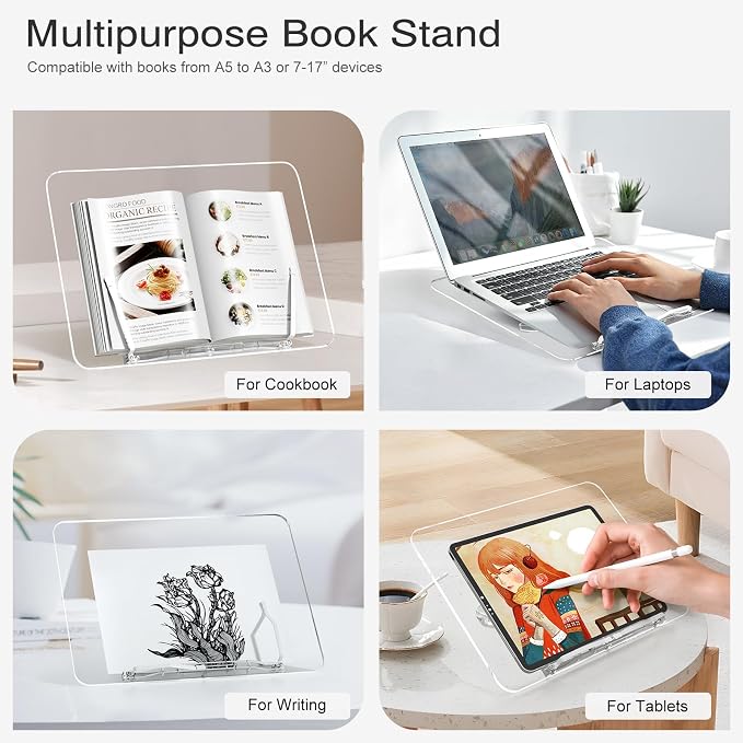 Acrylic Book Stand, Angle Adjustable Book Display Stand, Foldable Cookbook Stand - Image 6