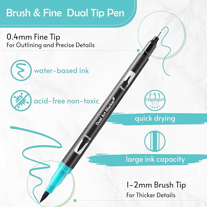 nauets 120 Colors Brush & Fine Dual Tip Watercolor Markers Set for Kids Adults Coloring Books No Bleeding Paint Pens For Drawing Note taking Planner Calligraphy Journaling Card Making Art Supplies-DeskLoop Office