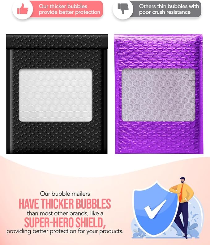 GSSUSA Black Bubble Mailers 8.5X12 Inches 500 Pack, Padded Poly Bubble Mailer - Image 5