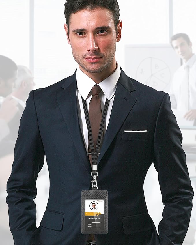 Teskyer Badge Holder with Lanyard, Leather ID Name Badge Card Holder with - Image 7
