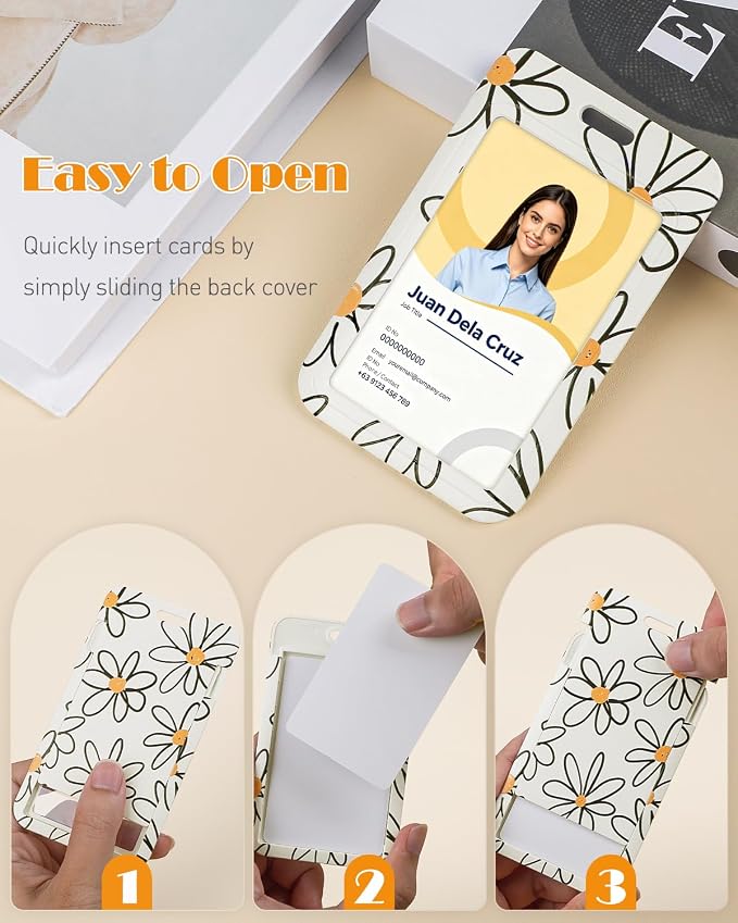 Uniclife Floral Sliding Badge Holder White Flower Plastic Case - Image 6