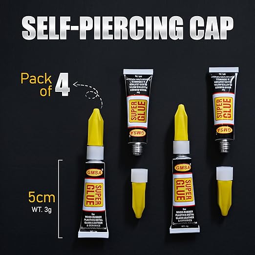 4 Pack Super Glue All Purpose, Fastest & Toughest Adhesive 3g Instant Repair Unbreakable Bond, Strong Superglue Liquid for Hard Plastic, Rubber, Metal, Leather, Ceramics, Wood, DIY Craft-DeskLoop Office
