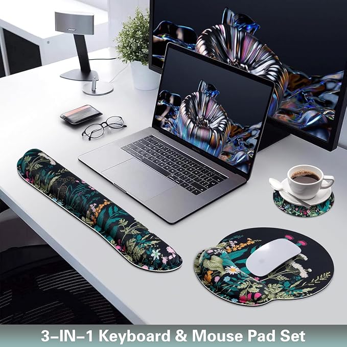 Mouse Pad with Wrist Rest Set, Qomolama 3-in-1 Wrist Support Mouse Pad Set - Image 2