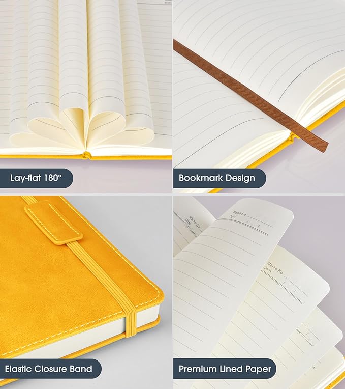 Lined Journal Notebook for Women Men,256 Pages A5 Hardcover Leather Journals for Writing,Travel,Business,Work & School,College Ruled Notebooks for Note Taking,Diary Notepad 5.7"×8.3" yellow-DeskLoop Office