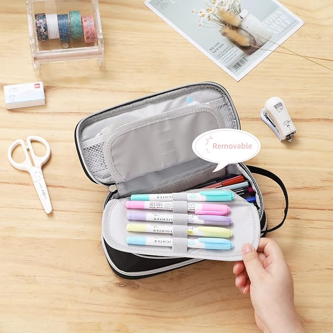 Dugio Big Pencil Case for Boys Teens Kids Zipper Pencil Pouch with Handle Organizer Pencil Bag Aesthetic Pencil Box for School Black-DeskLoop Office