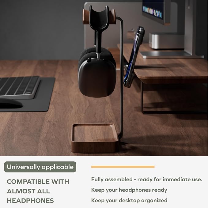muso wood Walnut Headphone Stand, Wood Headset Stand - Image 3
