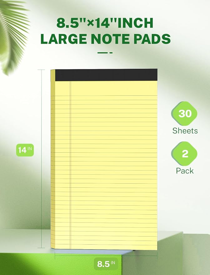 Zaviko Legal Pads 8.5 x 14, Wide Ruled Legal Pads, 12 Pack Yellow Paper 8.5 x 14 - Image 2