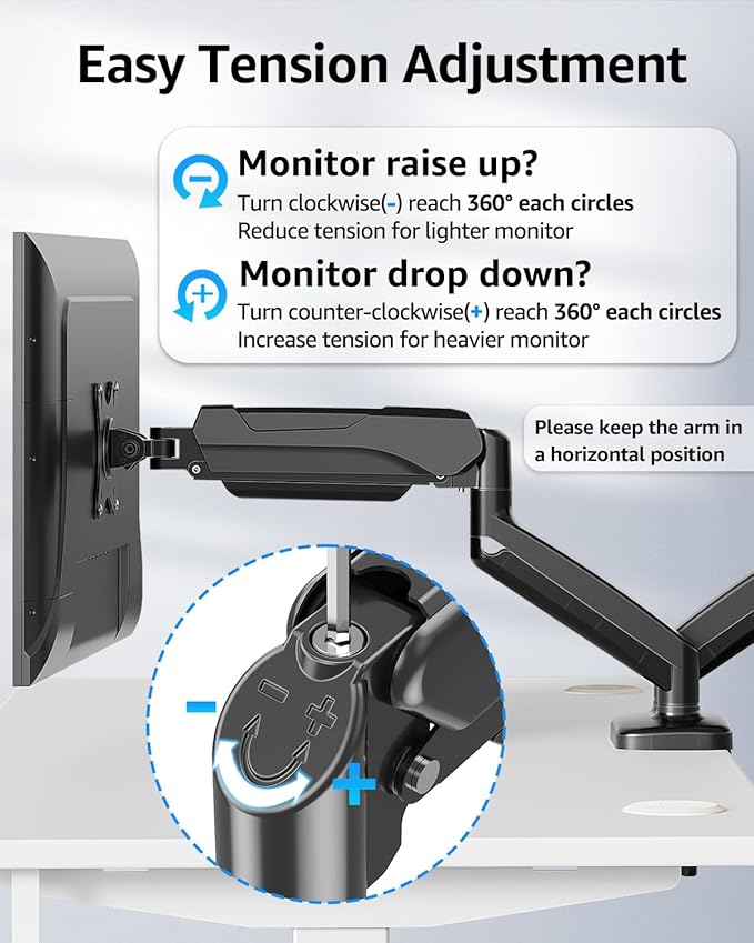 MOUNTUP Dual Monitor Stand for Desk, Pneumatic Monitor Arms for 2 Monitors Max 32 Inches, Height Adjustable Double Monitor Mount, VESA Mounts with C-Clamp & Grommet Base, Holds 4.4-17.6lbs, Black-DeskLoop Office