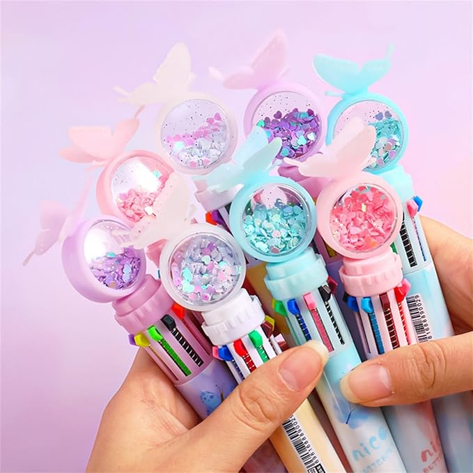 4pcs Set Multi-Color Shuttle Pens 10-In-1 Retractable Ballpoint Pen 0.5mm, Butterfly Design, Home Office School Supplies for Students Kids (4pcs Random Color)-DeskLoop Office