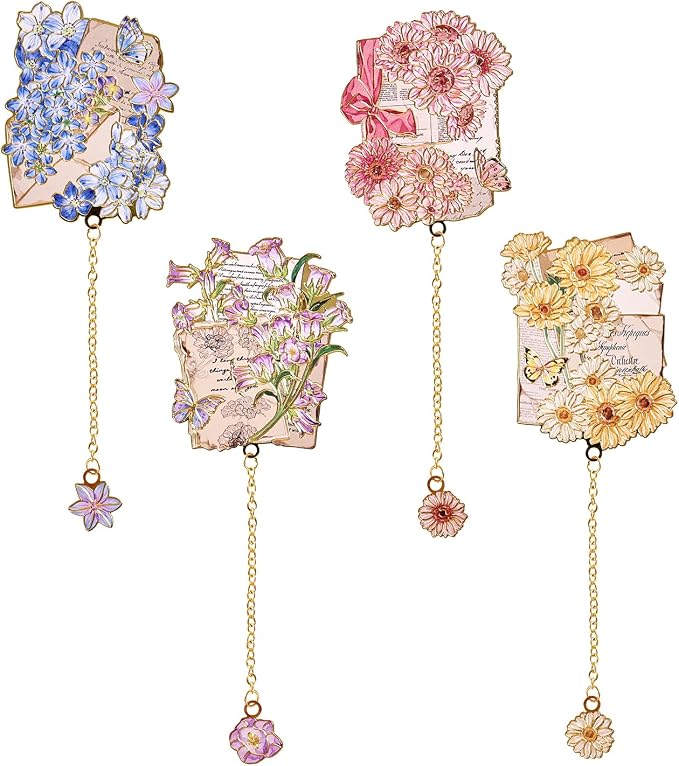 4 Pieces Metal Bookmark, Hollow Flower Book Mark by VYRANA
