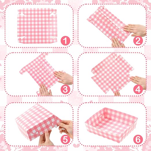 Suclain 36 Pack Light Pink and White Gingham Paper Trays 5 lb Grease Resistant - Image 5