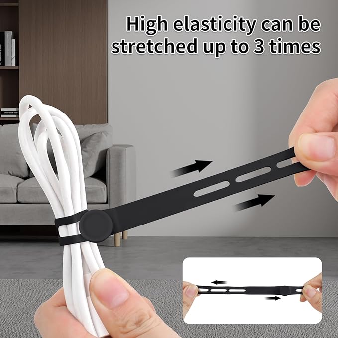 Oligei 25 Pcs Silicone Cable Ties, Cable Ties Reusable, High Elasticity Cord - Image 3