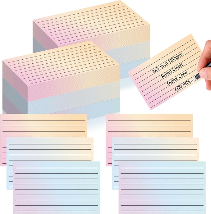 600 Pack Ruled Index Cards 3x5 Gradient Colored Index Cards Heavy Weight Note by DOSTATNI
