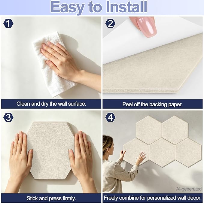 8PCS Hexagon Cork Board Tiles, Self-Adhesive Felt Bulletin - Image 5