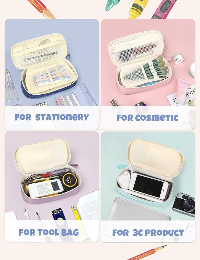 SUNEE Cute Pencil Case, Aesthetic Pen Pouch, Colored Large Pencil Bag - Image 5