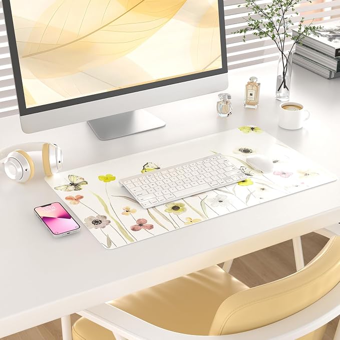 Colorful Star Large Mouse Pad, Watercolor Floral Desk Mat Office Supplies - Image 2
