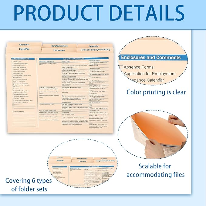25 Set Employee Personnel File Folders Bulk 6 Folders Expanded Employee Record - Image 3