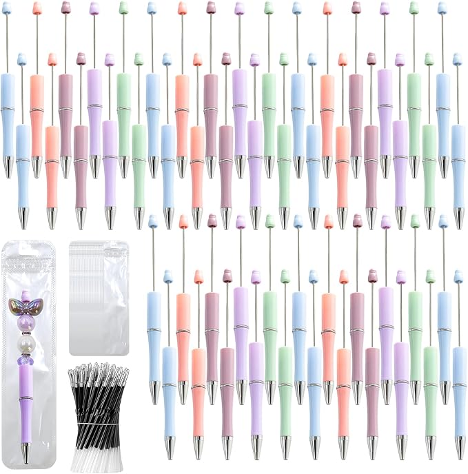 300 Pieces DIY Beadable Pen Kit – 100 Plastic Ballpoint Pens by DASTTUIS