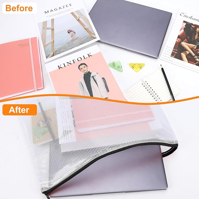 20pcs Plastic Mesh Zipper Pouch Bags, A3 17x12 Inches Extra Large Zipper Bags, Reusable Zipper Pouches for Classroom Office Supplies Organizing, Puzzles & Games, Board Game Organization-DeskLoop Office