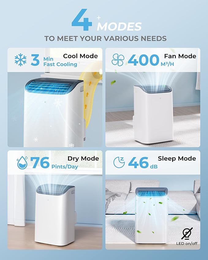 EUHOMY 12000 BTU Portable Air Conditioners - 2025 Upgraded Air Conditioner Portable for Rooms up to 550 Sq.Ft, Quiet AC Unit with Smart Sleep Mode, 24H Timer, Remote, 3-in-1 Air Cooler for Family-DeskLoop Office