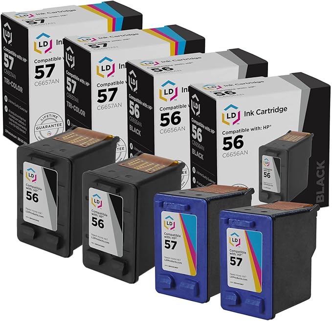 LD Products Remanufactured Ink Cartridge Replacements for HP 56 C6656AN & HP 57 C6657AN (2 Black, 2 Color, 4-Pack) Compatible with Deskjet 450 450cbi 450ci 450wbt 5150 5150v 5150w 5151 5550 5550v-DeskLoop Office