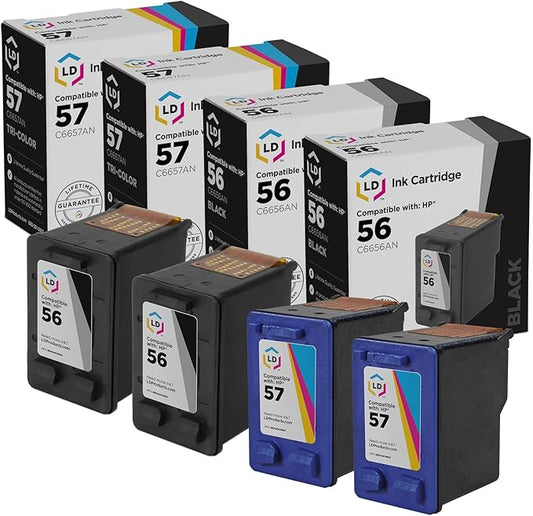 LD Products Remanufactured Ink Cartridge Replacements for HP 56 C6656AN & HP 57 C6657AN (2 Black, 2 Color, 4-Pack) Compatible with Deskjet 450 450cbi 450ci 450wbt 5150 5150v 5150w 5151 5550 5550v-DeskLoop Office