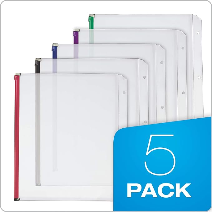 Cardinal Plastic Zippered Binder Pockets, 3-Hole Punched, Fits Full Letter Size - Image 6