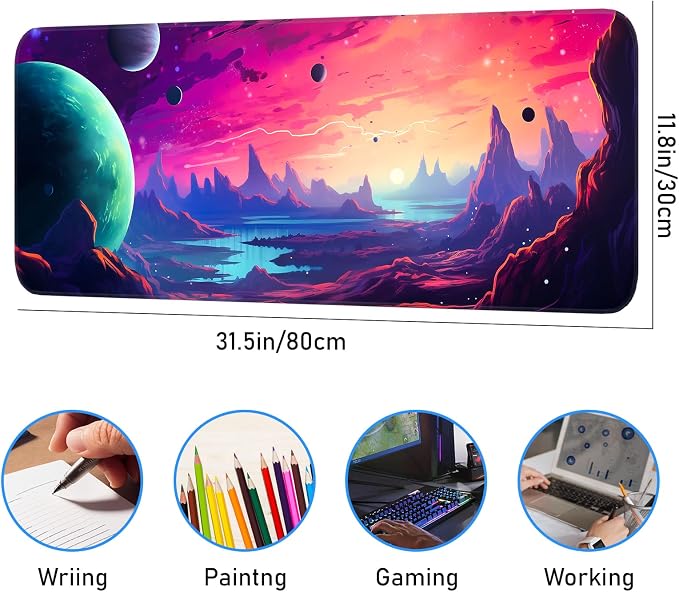 Gaming Mouse Pad, Non-Slip Rubber Base, Stitched Edges, 31.5x11.8 Inch Large - Image 3