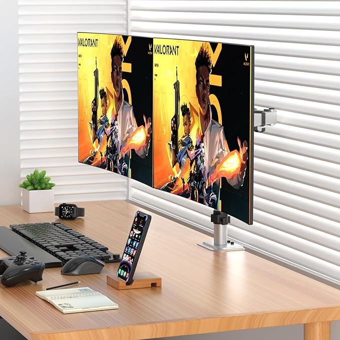 Suptek Dual Monitor Desk Mount, Adjustable Dual Monitor Arm for 2 Monitor Screens up to 38 inch, Extra Tall 15.75" Pole Monitor Stand for Desk, Holds up to 22 lbs,Silver(MD9442MS)-DeskLoop Office