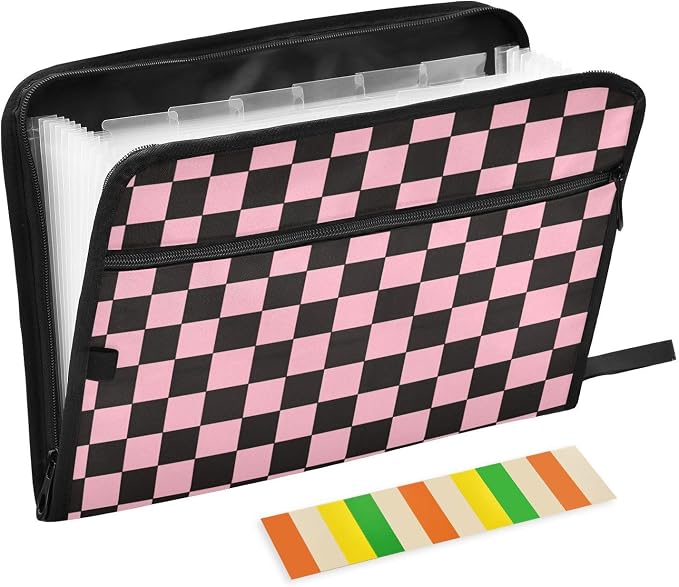 Black Pink Checkerboard Accordion File Organizer Expanding Document Folder by Unknown