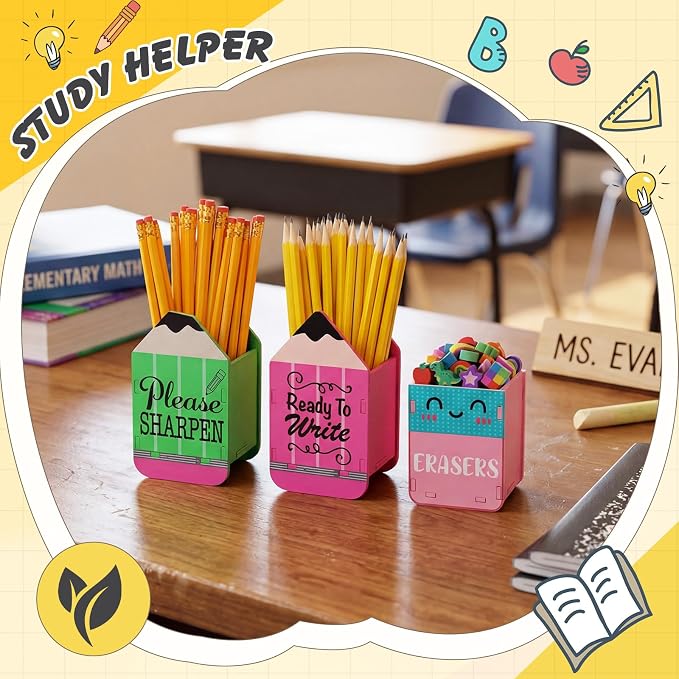 DoubleFill 3 Pcs Sharp and Dull Pencil Holder Eraser Buckets Wooden Shaped - Image 7
