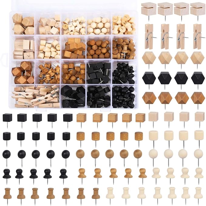 305 Pcs Thumb Tacks, Push Pins for Cork Board, Wooden Push Pins, Wooden Thumb by Zlulary