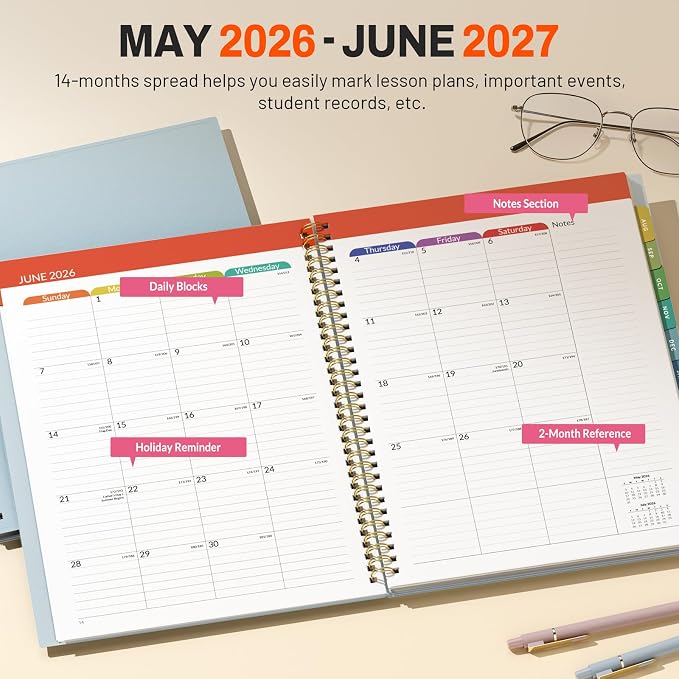 SUNEE Teacher Planner 2026-2027 Academic Year, 7 Periods Lesson Plan Book Jul - Image 3