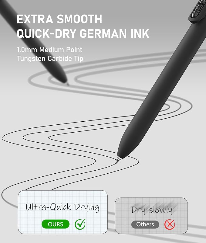 8 Pcs Black Ballpoint Pens - 1mm Medium Point Black Ink Pens | Smooth Writing - Image 3