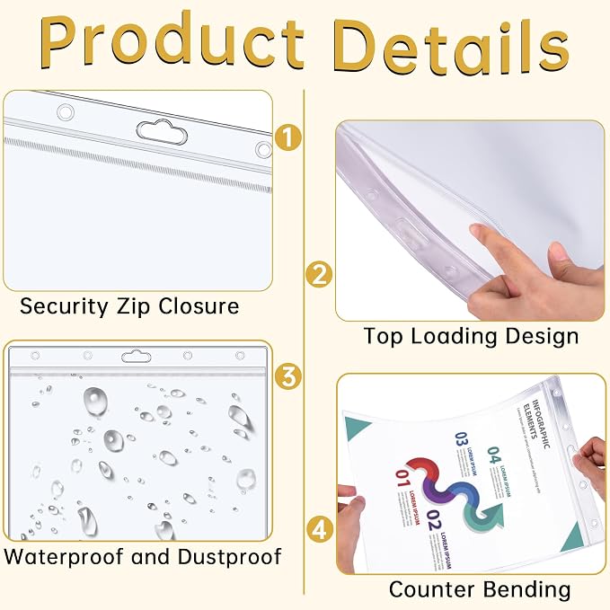 AKONEGE 12PCS Hard Sheet Protectors 8.5 x 11 Waterproof Resealable Zip Paper - Image 4
