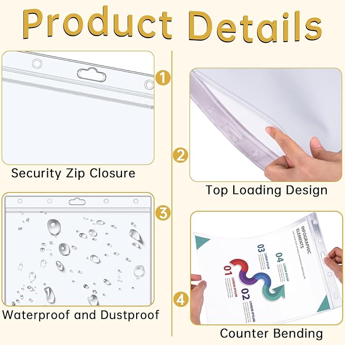 AKONEGE 6PCS Hard Sheet Protectors 8.5" x 11" Waterproof Resealable Zip Paper - Image 4