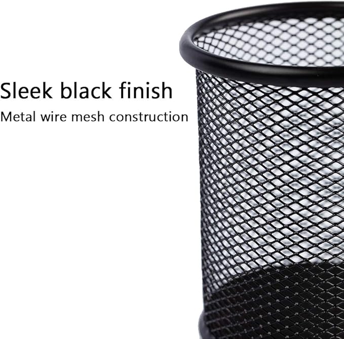 Ameceres 4 Packs Wire Mesh Pencil Holder Metal Pen Cup Desk Pen Organizer Case Pencil Jar Black for Office Home (DeepPink)-DeskLoop Office