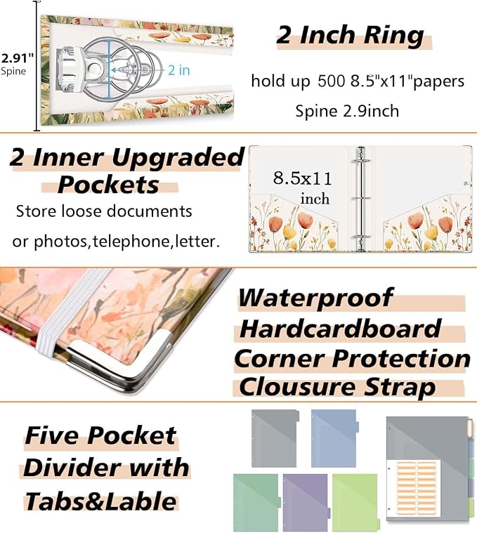 3 Ring Binder 2 Inch for 8.5"x11" Paper, Three Ring Binders - Image 4