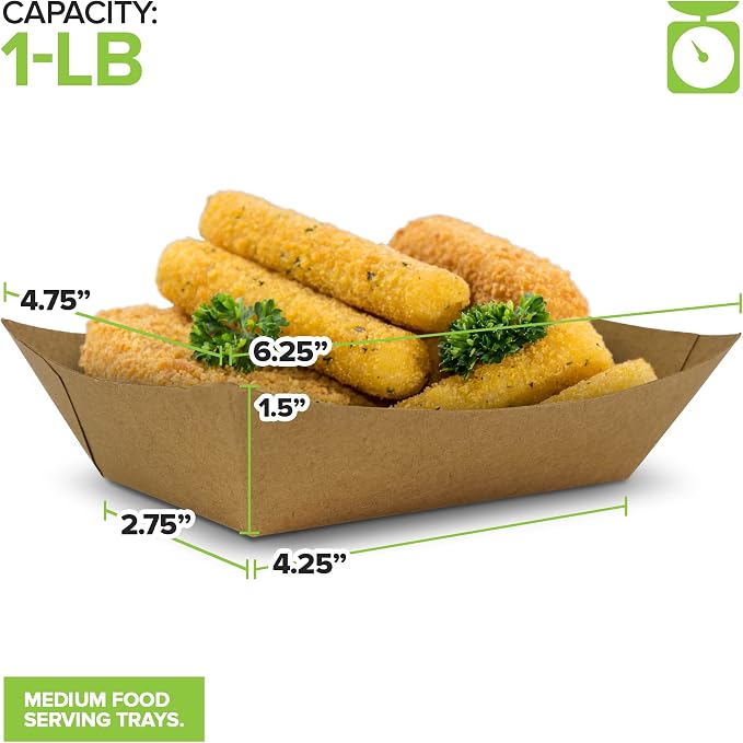 Medium Disposable Brown Kraft Paper Food Trays, 1-Lb Concession Tray, Serving - Image 3