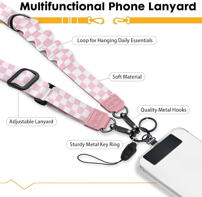 Icycay Phone Lanyard Crossbody, Cute Checkered Cell Phone Strap - Image 3