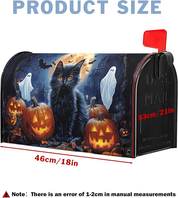 Halloween Night Black Cat Mailbox Covers Pumpkin Maple Leaf Bat Castle Ghost - Image 5