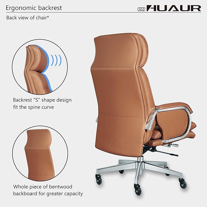 Genuine Leather Modern Executive Chair High-Back Support 90 to 150 Degrees Tilt and Upholstered Home Desk Chair with Base 400LB Capacity Swivel Computer Office Chair (Orange)-DeskLoop Office