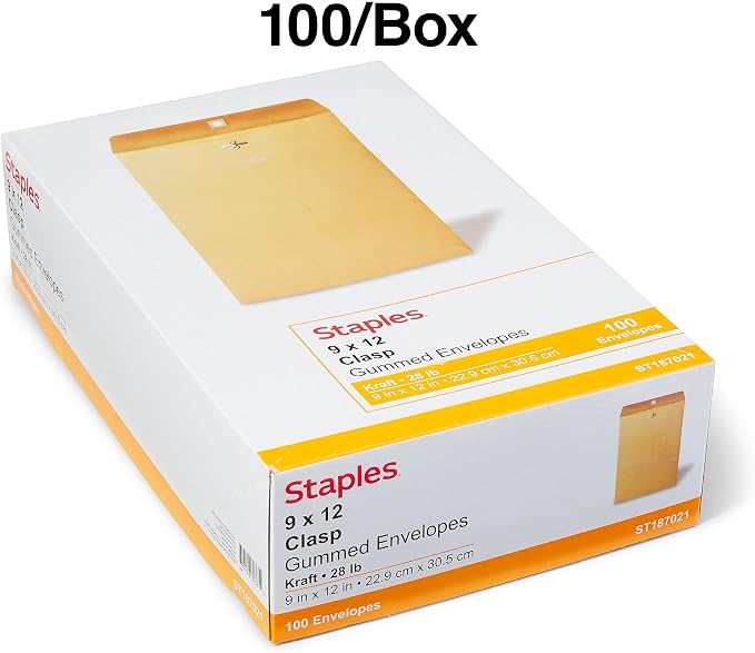 Staples 9 x 12 Brown Clasp & Moistenable Glue Catalog Envelopes, Heavyweight - Image 4